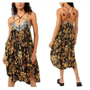 Free People Garden Party Boho Black Maxi Tunic Top Small